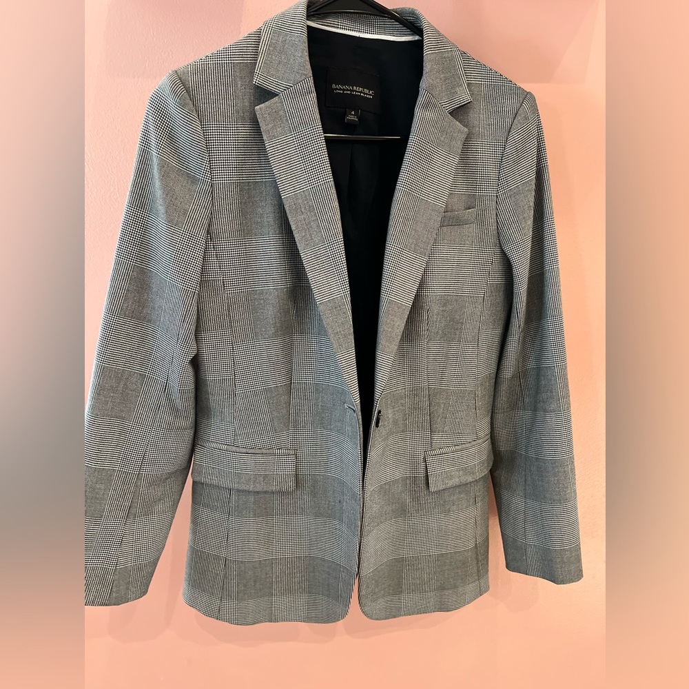 Banana Republic Women’s Blazer Houndstooth Black White Size 4